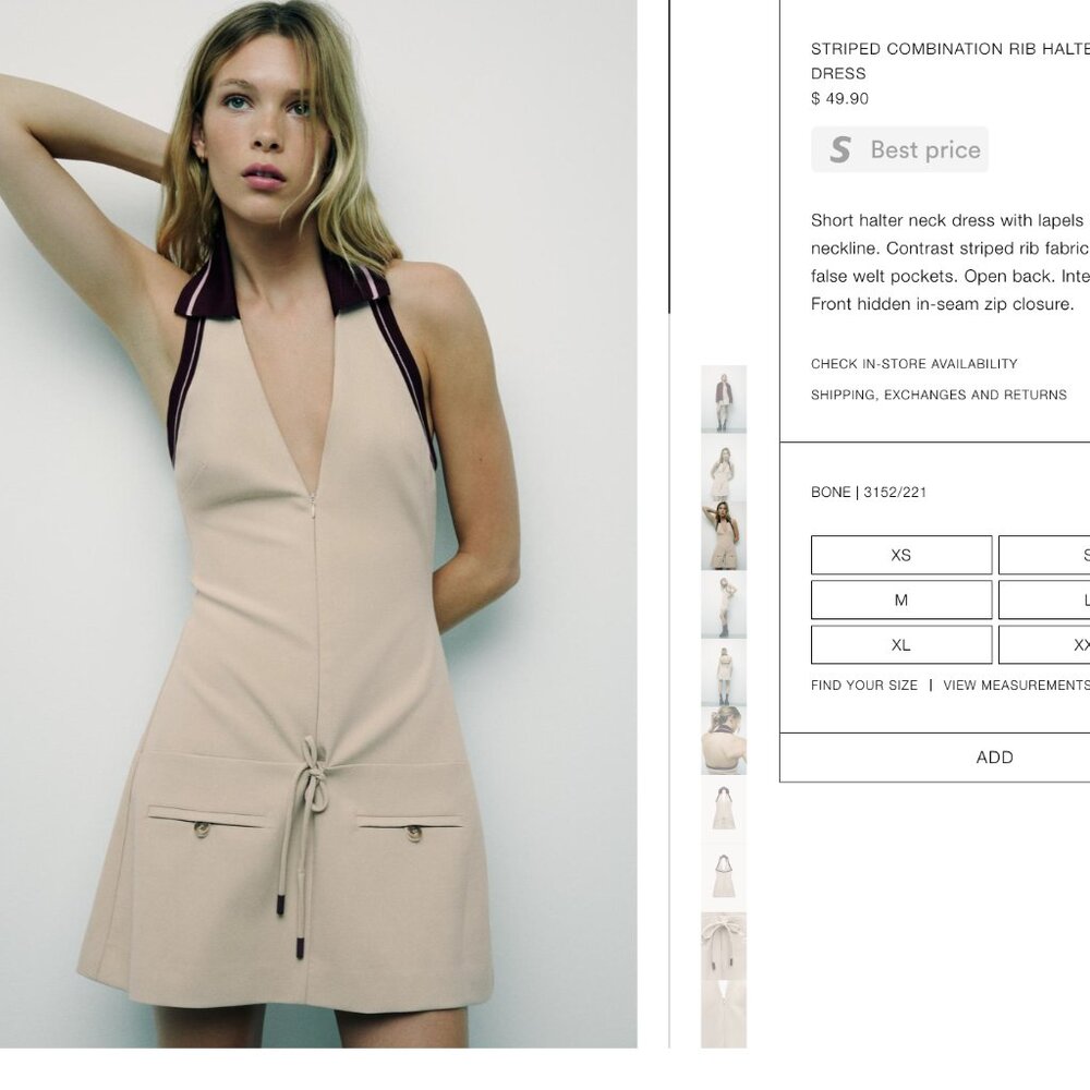 Zara Striped Ribbed Combination Halter Dress